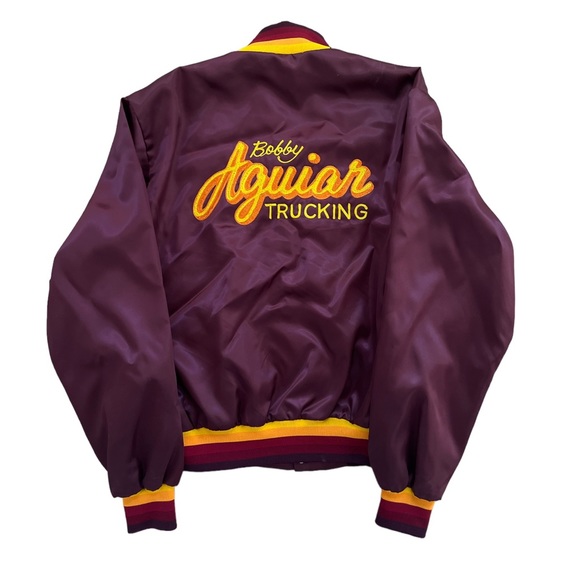 Vintage Swingster Trucker Maroon Snap Satin Chain Stitched Jacket Mens Large - Picture 2 of 14